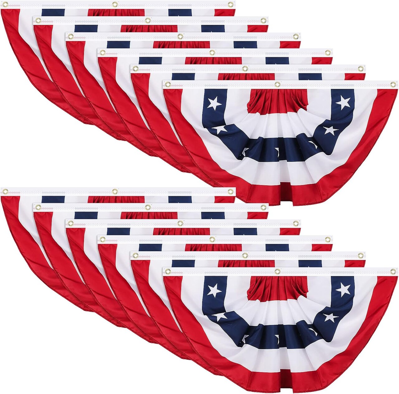 12-Pack USA 250th Anniversary Pleated Fan Flags - 1.5x3ft Patriotic Bunting for July 4th